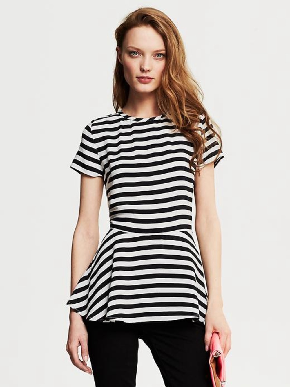 Banana Republic Woman’s Black & White Striped Peplum Top Size 8P